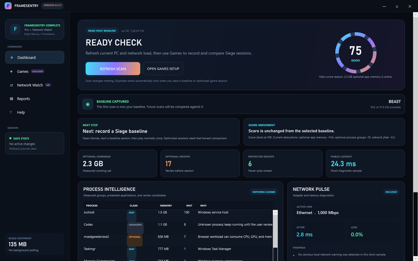 FrameSentry dashboard screenshot