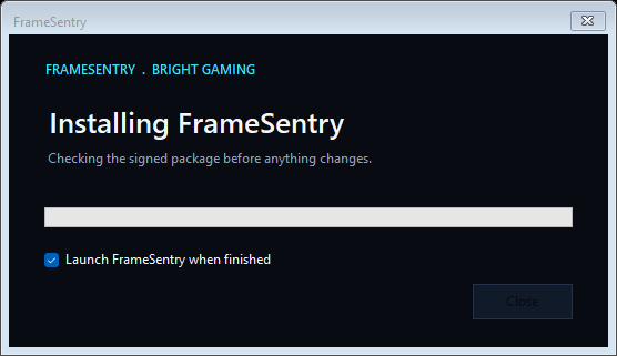 FrameSentry installer ready screen