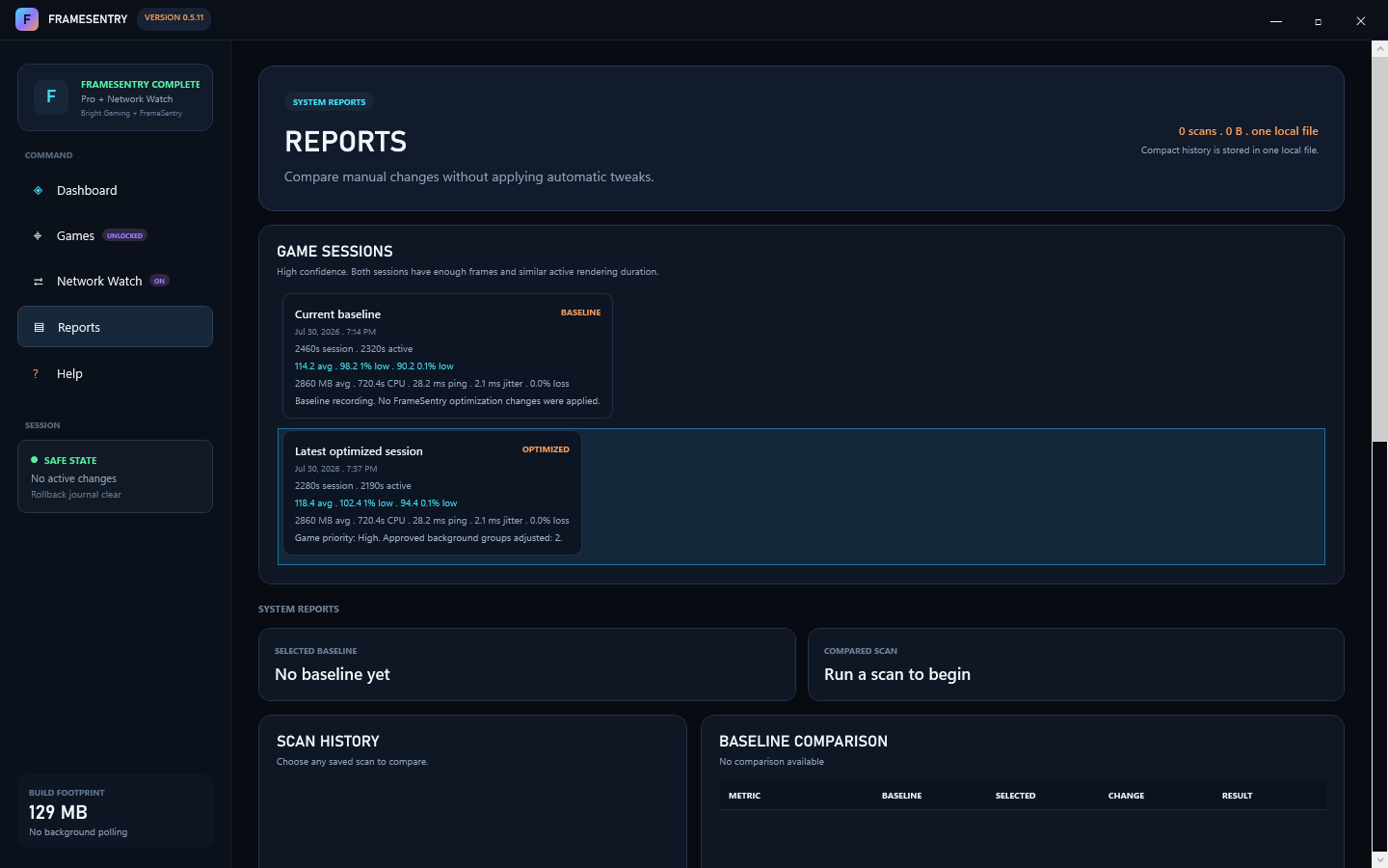 FrameSentry session report